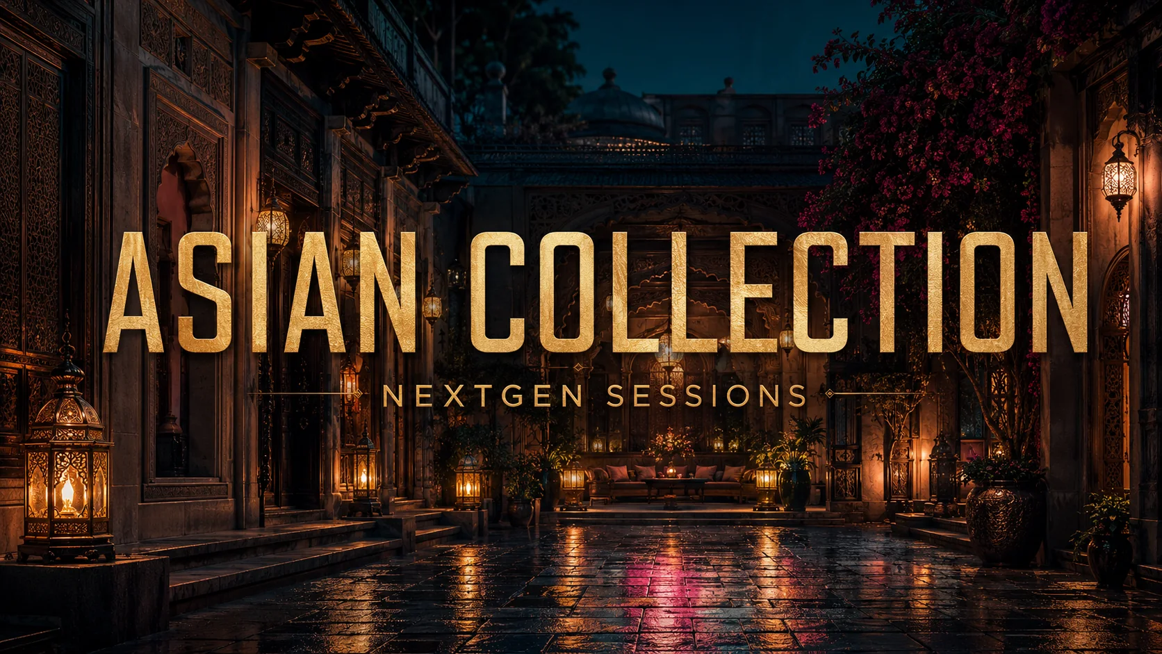 Asian Collection playlist cover: ornate lantern-lit courtyard